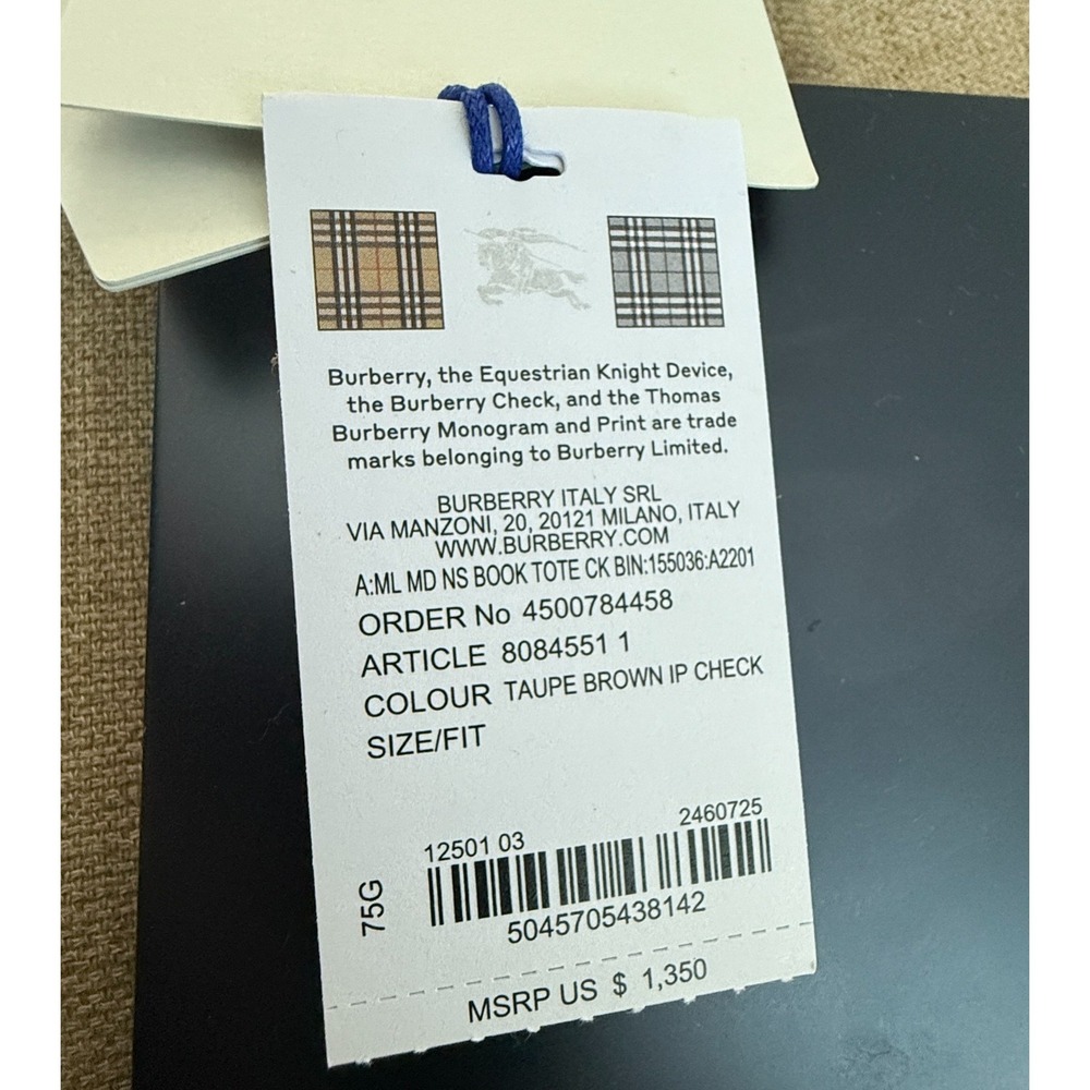 Burberry Classic Check Print Book Tote Bag, Fabric & Leather, 8084551 - Picture 16 of 16